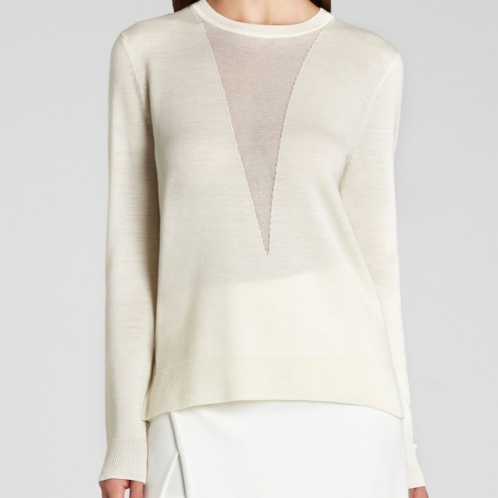 BCBG MaxAzria cream sweater M sheer V Neck